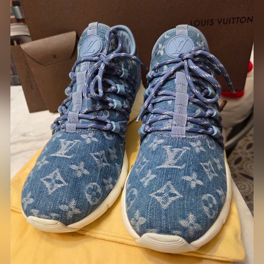 LOUIS VUITTON FASTLANE SNEAKERS BLUE DENIM MONOGRAM Fits 8.5 in Womens